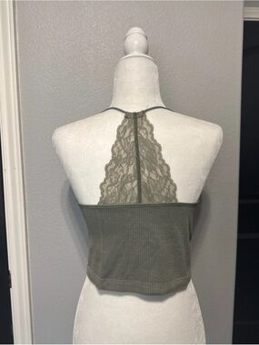SO Olive Green Lace-Back Ribbed Crop Top